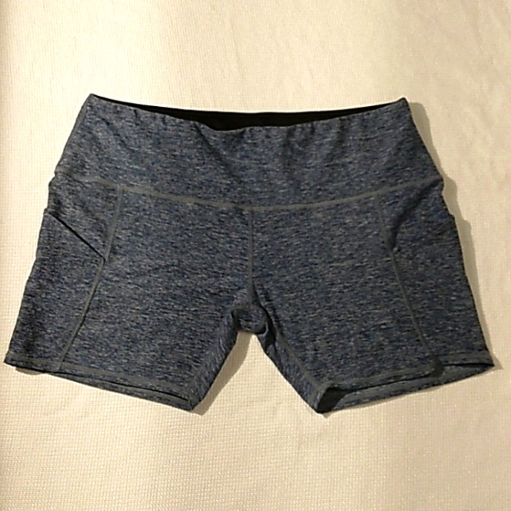 ODODOS Blue Gray Marled Workout Shorts Size 2XL  High Waisted Dual Pockets‎